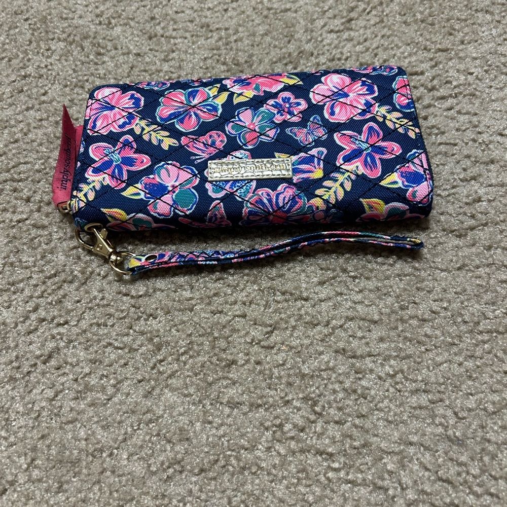 Simply Southern  Blue and Pink Floral Clutch Wristlet